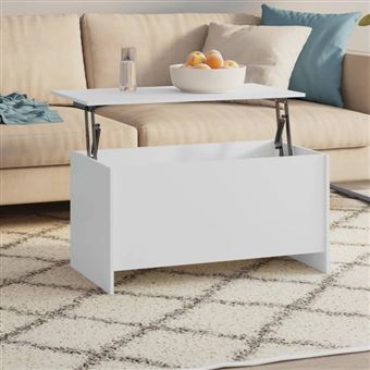 Table basse Blanc 102x55,5x52,5 cm Bois d ingénierie - 1
