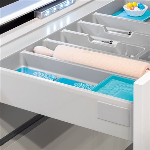 (1 Unite) Range-Couverts Pour Tiroirs De Cuisine, Module 400 Mm, Plastique, Gris