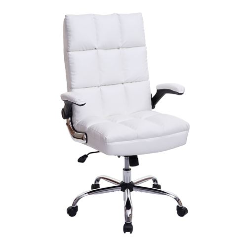 Chaise de bureau MENDLER HWC-J21 réglable en hauteur similicuir blanc