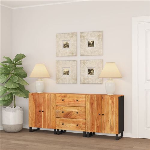 Non Communiqué Marron Vidaxl 3X Buffets Armoires De Rangement Organisateurs De Maison Meubles De Rangement Salle De Séjour Salon Intérieur Bois D'acacia Solide