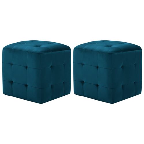 Vidaxl Bleu Poufs 2 Pcs Velours 30 Cm - Image 3
