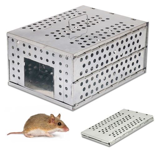 Piege a Rongeurs Rats, Souris, Taupe - Cage XXL Pliable en Acier Galvanise - Repulsif 100% Naturel - Usage Interieur/Exterieur - 30 x 22 x 15 cm