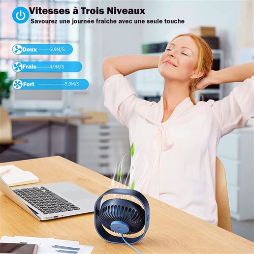 Ventilateur USB silencieux, mini ventilateur de bureau 3 vitesses