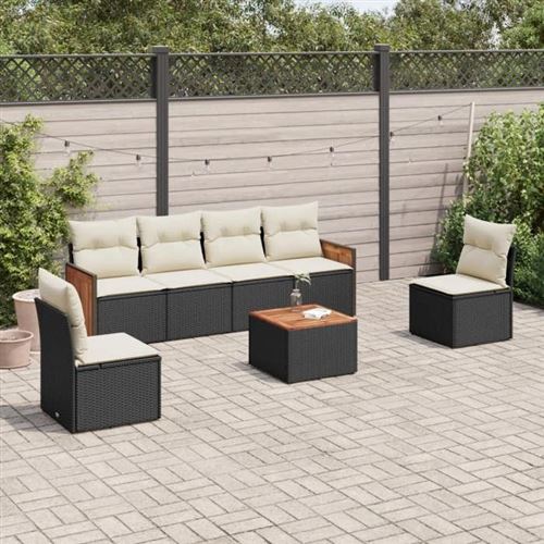 VIDAXL  Salon De Jardin 7 Pcs Avec Coussins Noir R&eacute;sine Tress&eacute;e