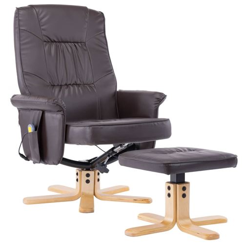 vidaXL Fauteuil de massage avec repose-pieds Marron Similicuir