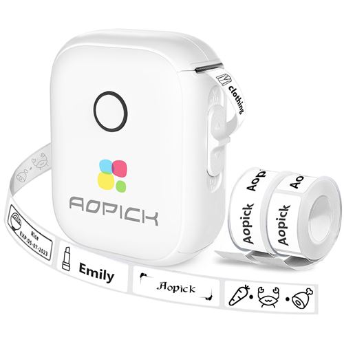 AOPICK Étiqueteuse Bluetooth, P12 Imprimante Etiquette Autocollante avec 2 Rouleaux de Papier à Etiquettes, Mini Portable Compatible avec iOS&Android pour l'étiquetage de la Maison, du Bureau