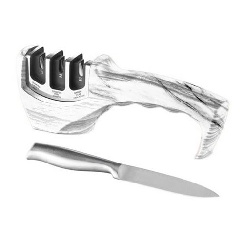 FISHTEC Aiguiseur de Couteaux de Cuisine Electrique - Affutage + Polissage  - Couteau Metal ou Ceramique - Disques Abrasifs Diamantes - 21CM - Noir