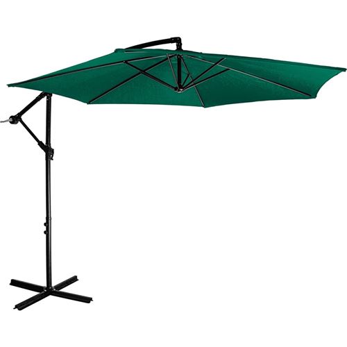 Parasol déporté Ø 3 m, avec housse et manivelle pour régler l'angle, toile 180g/m² avec protection UV, hauteur fermé 233 cm, couleur vert - STILISTA