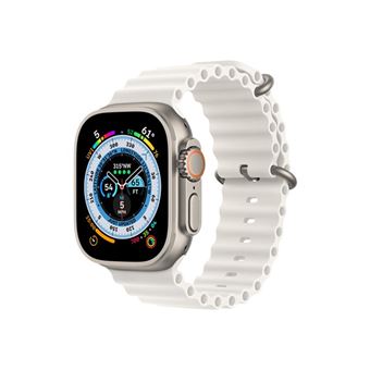 Apple Watch Ultra - 49 mm - titane - montre intelligente avec Bracelet Océan - fluoroélastomère - blanc - taille du poignet : 130-200 mm - 32 Go - Wi-Fi, LTE, UWB, Bluetooth - 4G - 61.3 g