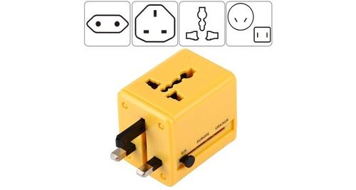 Pour us, uk, au, eu jaune adaptateur universel de prises de voyage avec et double ports usb chargeur