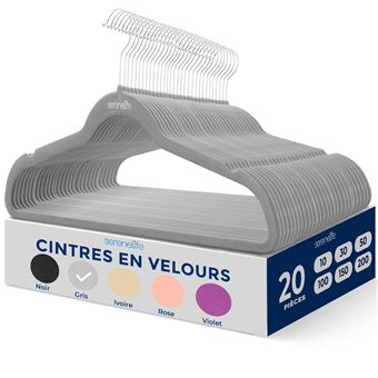 Cintres en velours - SereneLife - Antidérapants - Lot de 20 - Gris - 1