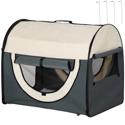 Meilleurs prix pour Sac de transport pliable chien chat - poignée, porte, 3 fenêtres, coussin - gris beige