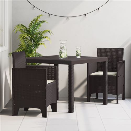Non Communiqué Marron Ensemble De Salle À Manger De Jardin 3 Pièces Avec Coussins En Poly Rattan