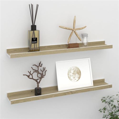 Non Communiqué Blanc Et Chêne Sonoma Étagères Murales 2 Pcs 60X9x3 Cm