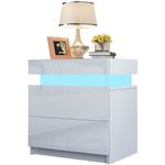 Table de nuit-Table de chevet LED, Table d'appoint Blanche, H 45cm