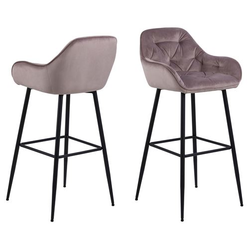 Lot de 2 tabourets de bar en tissu et m&eacute;tal - vieux rose