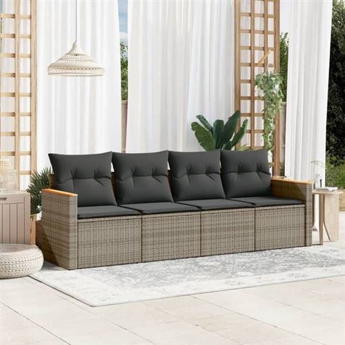 Non Communiqué Gris Vidaxl Salon De Jardin Avec Coussins 4 Pcs, Canapés De Terrasse, Ensemble De Meubles De Patio, Mobilier D'extérieur, 3258175