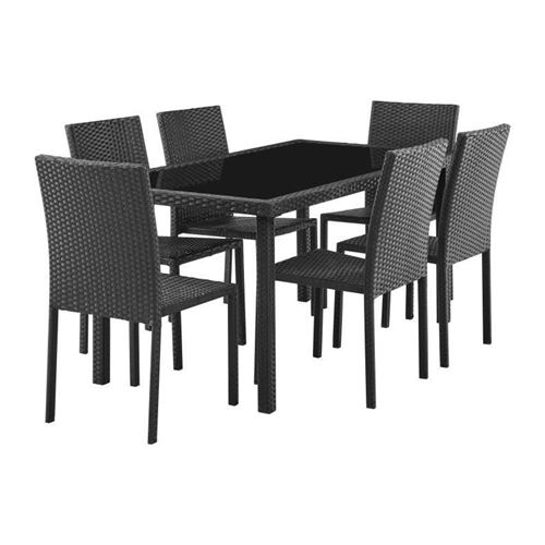 GENERIQUE - Ensemble repas de jardin - 6 chaises - Verre trempé - Noir - 160x80 cm - Image 3