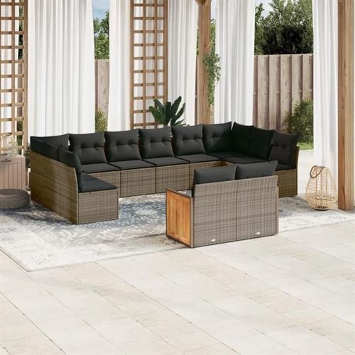  Salon de jardin modulable Vidaxl 12 personnes resine tressee gris 62 x 62 x 69 cm 12 pieces 
