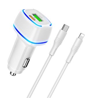 Chargeur voiture USB + Type C - QC 3.0 PD 20W 3A pour iPhone X