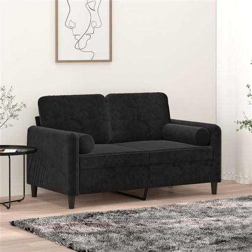 Non Communiqué Noir Vidaxl Canapé 2 Places Avec Oreillers Décoratifs 120 Cm Velours