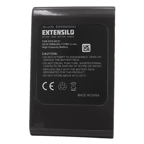 EXTENSILO Batterie compatible avec Dyson DC45 Animal Pro aspirateur, robot électroménager (5000mAh, 22,2V, Li-ion)