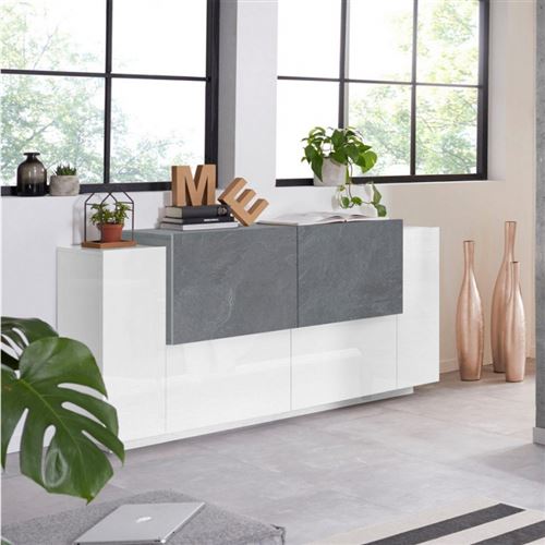 Buffet Salon Blanc Ardoise Design Moderne 160cm 4 Portes New Coro Four
