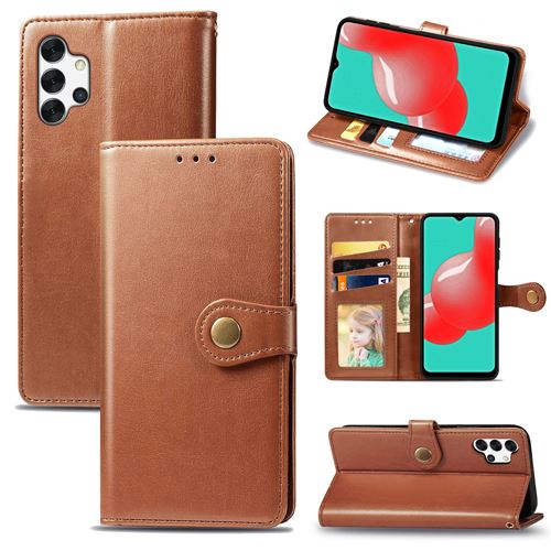 MPFRANCE Housse pour Samsung Galaxy A32 5G Marron [Porte Carte, etui portefeuille, boucle]
