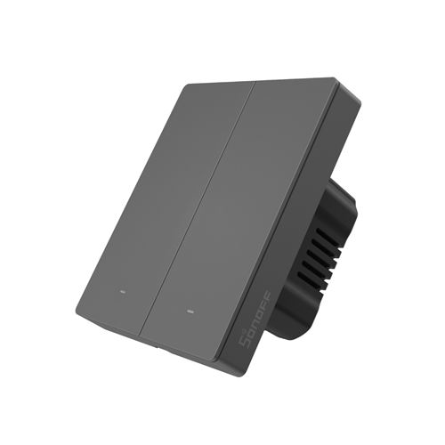 Interrupteur Connecté WiFi Tactile Gris - 2 Boutons, Va-et-vient Sans Fil, 1000W - Neuf