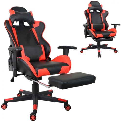 Chaise de bureau Racing Gaming Chair Style avec repose-pieds design haut de gamme Thomas noir rouge