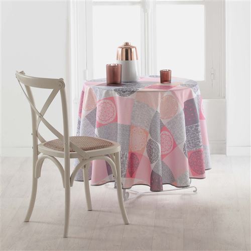 Nappe ronde (0) 180 cm polyester imprime mantra Rose