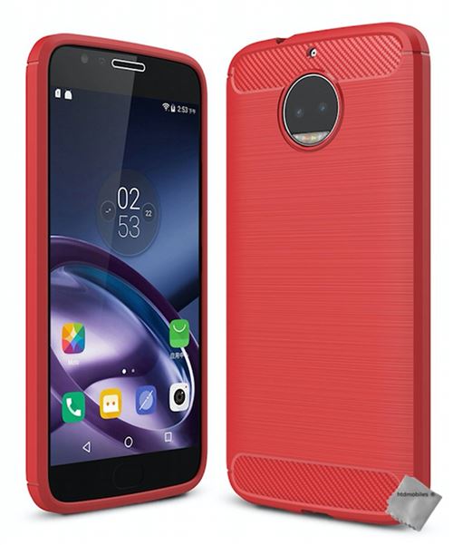 Housse etui coque silicone gel carbone pour Motorola Moto G5s Plus avec film ecran - ROUGE