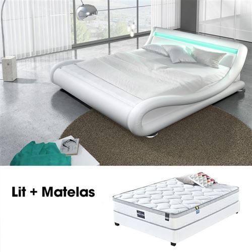 Lit led JULIA Blanc 160cm avec Matelas Romance