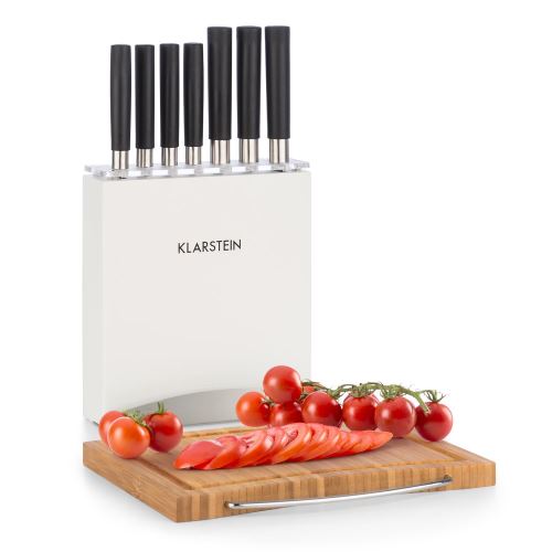 Klarstein Kitano Plus Set de couteaux : 7 lames précision + Planche à découper + bloc bois - bambou