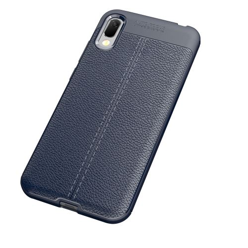 Coque en TPU litchi bleu foncé pour votre Huawei Y6 Pro (2019)
