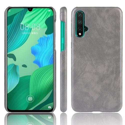 Coque en TPU + PU litchi gris pour votre Huawei Nova 5/Nova 5 Pro