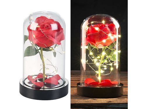 Lunartec Rose artificielle avec cloche en verre et lumi&egrave;re LED - Rouge
