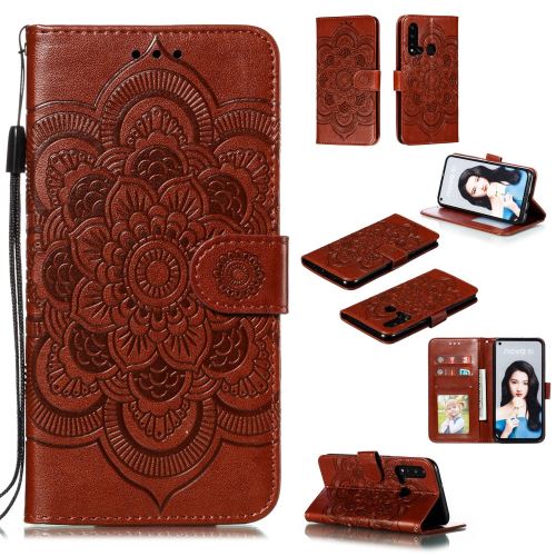 Etui en PU fleur de mandala marron pour votre Huawei P20 lite (2019)/Nova 5i
