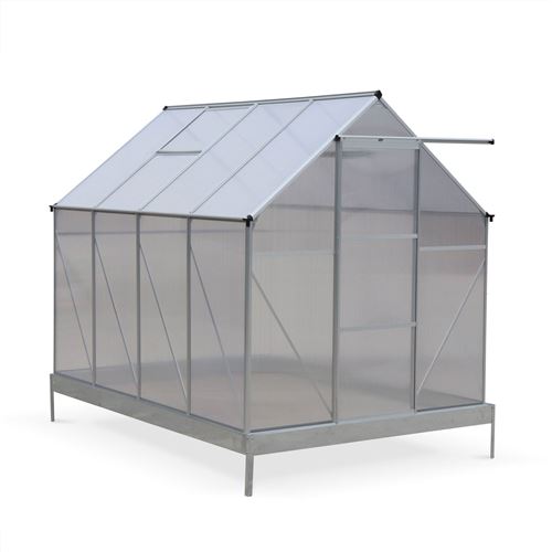 Sweeek Serre de jardin CHENE en polycarbonate 5m² avec base 2 lucarnes de toit gouttière Polycarbonate 4mm