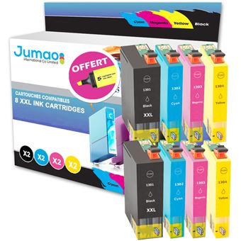 Lot de 8 cartouches jet d'encre type Jumao compatibles pour Epson