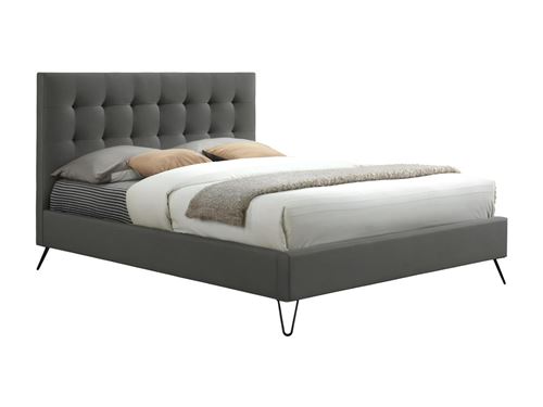 lit avec tete de lit capitonnee et pieds metal costanza tissu 140x190 cm gris achat prix fnac