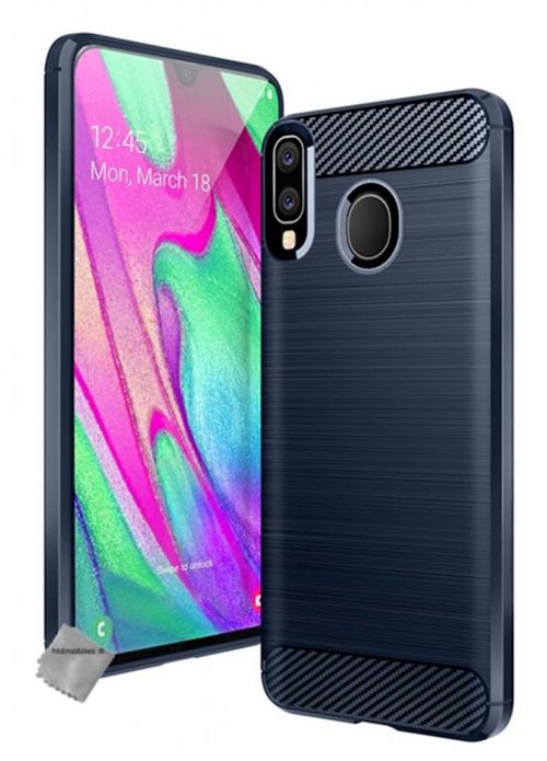 Housse etui coque silicone gel carbone pour Samsung Galaxy A40 avec verre trempe - BLEU FONCE