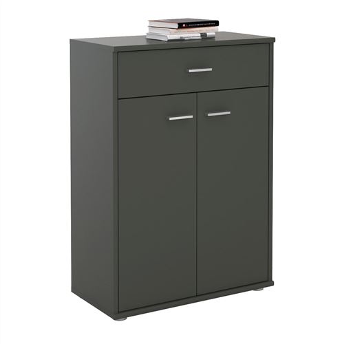 Buffet CALAIS, commode meuble de rangement avec 1 tiroir et 2 portes, en mélaminé gris mat