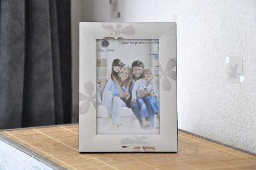 Cadre photo argenté fleurs (20 x 14 cm) - gris