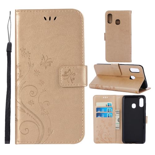 Etui en PU fleurs de papillon or pour votre Samsung Galaxy A30/A20
