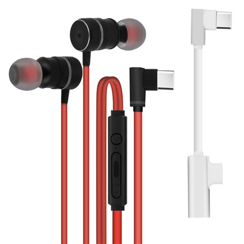 Écouteurs Gaming Filaires USB Type C Intra-auriculaires Magnétiques Rouge