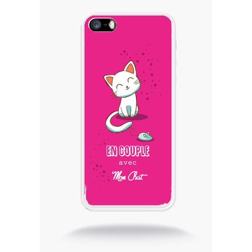 Coque En Couple Avec Mon Chat Fond Rose Compatible Apple Iphone 5s Silicone Blanc Mat