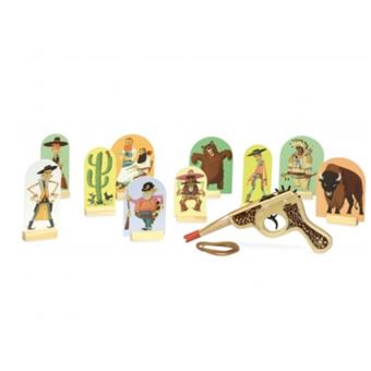 Jouet Exterieur Enfant BS Toys Jeu De Tir Pistolet à Élastiques – Renversement Cibles – Bois Naturel – Dès 6 Ans