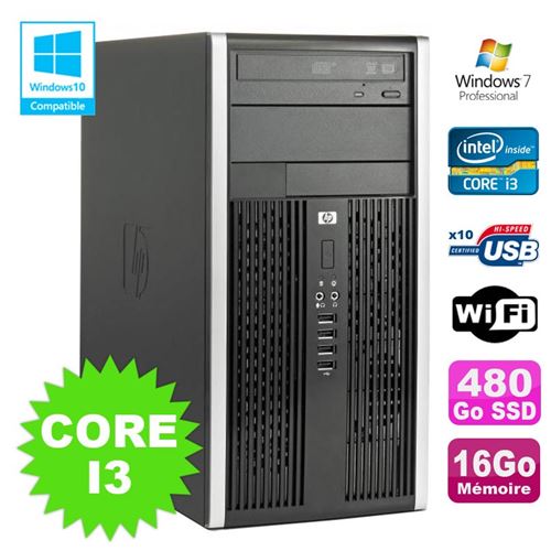 Pc tour hp pro 6200 core i3 3.1ghz 16go disque 480go ssd graveur wifi win 7