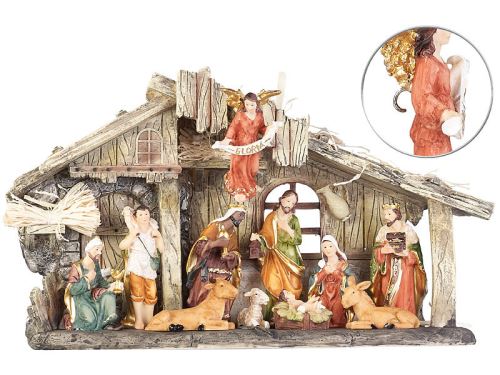 Crèche De Noël En Polyrésine Avec 11 Figurines Peintes À La Main